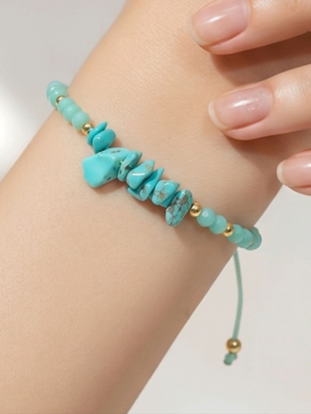 Turquoise Dyed Howlite Chip Bracelet Adjustable Coastal Boho Western Festival